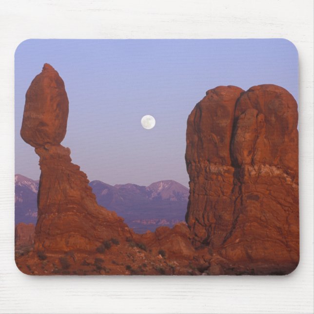 USA, Utah, Arches NP, Full Moon Rising at Mousepad (Vorne)