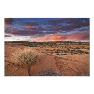 USA, Utah. Sonnenuntergang auf Poison Spider Mesa Fotodruck