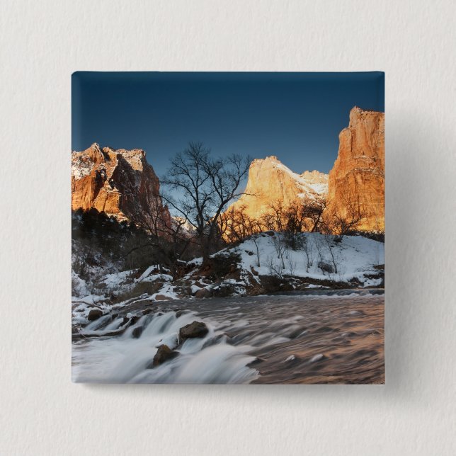 USA, Utah, Zion National Park. Bergsonnenaufgang Button (Vorderseite)