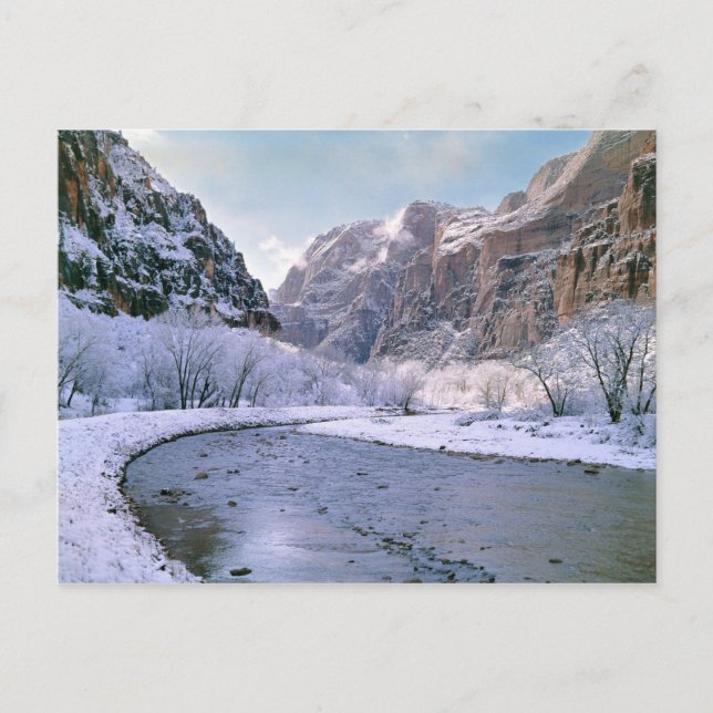 USA, Utah, Zion NP Der neue Schnee bedeckt die Sch Postkarte (Vorderseite)