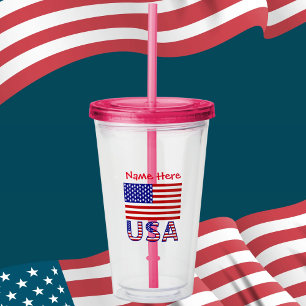 USA Vereinigte Staaten Amerika Flagge Rot Personal Acryltrinkbecher