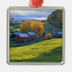 USA, Vermont, Jenne Farm. Rollende grüne Hügel Silbernes Ornament