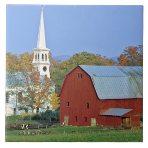 USA, Vermont, Peacham. Eine rote Scheune und ein Fliese