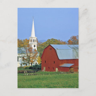 USA, Vermont, Peacham. Eine rote Scheune und weiß Postkarte