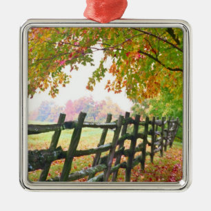 USA, Vermont. Zaun unter Herbstlaub. Ornament Aus Metall