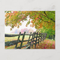 USA, Vermont. Zaun unter Laub.