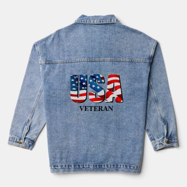 USA VETERAN Amerikanische patriotische rote blaue  Jeansjacke (Rückseite)