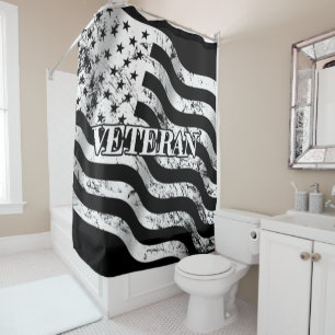 USA Veteran - weißer Vintage-Stil Duschvorhang
