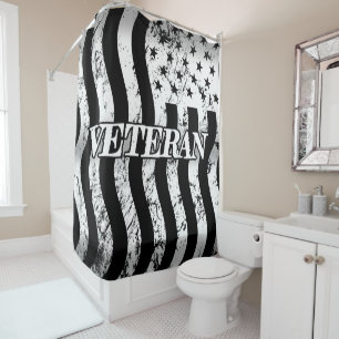 USA Veteran - weißes vintage vertikales Design Duschvorhang
