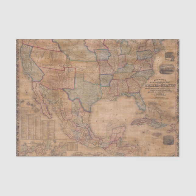 USA Vintag Map Decoupage Seidenpapier (Vorderseite)