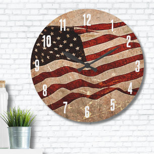 USA - Vintage amerikanische Flagge Große Wanduhr