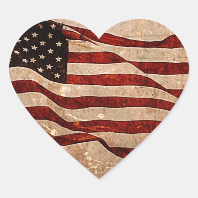 USA - Vintage amerikanische Flagge Herz-Aufkleber (Vorderseite)