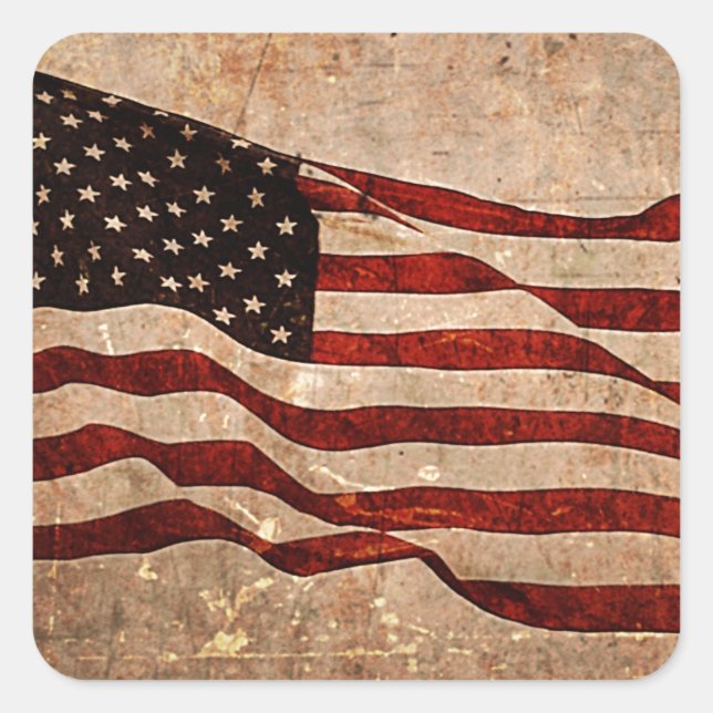 USA - Vintage amerikanische Flagge Quadratischer Aufkleber (Vorderseite)