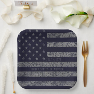 USA Vintage Dunkelblau Grunge Amerikanische Flagge Pappteller