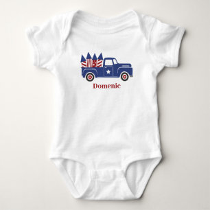 USA Vintage LKW Blau und Rot Feuerwerkskörper Baby Strampler