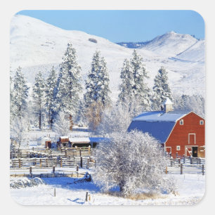 USA, Washington, Methow Valley, Barns in Quadratischer Aufkleber