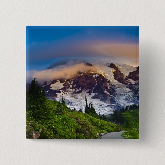 USA, Washington, Rainier. Morgensonne Button (Vorderseite)