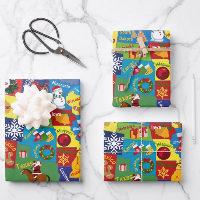 USA Weihnachtskarte Geschenkpapier Set (Vorderseite)