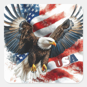USA Weißkopfseeadler Patriotische Kunst – Fette Am Quadratischer Aufkleber