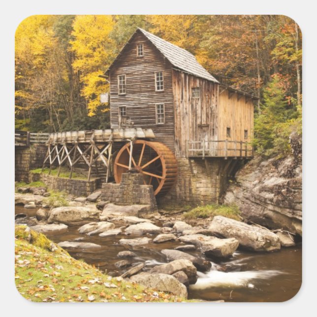 USA, West Virginia, Clifftop. Babcock Staat 2 Quadratischer Aufkleber (Vorderseite)