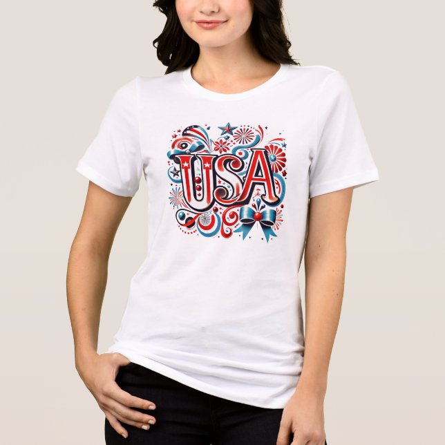 "USA" Whimsical Cursive - Patriotic Wedding & Part Tri-Blend Shirt (Vorderseite)