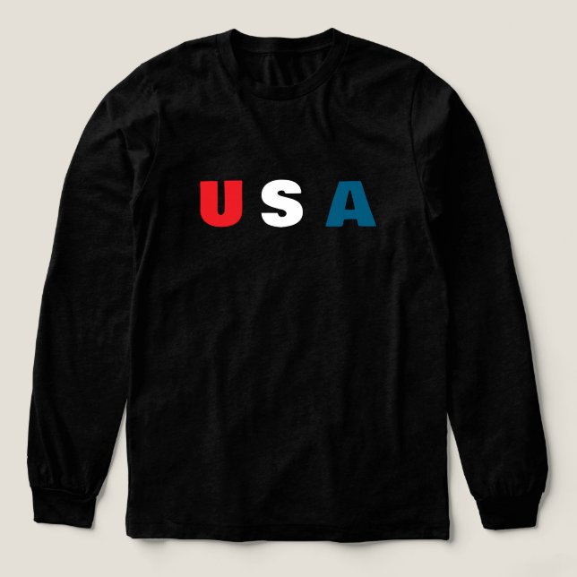 USA Wörter mit farbigem T - Shirt (Design Vorderseite)