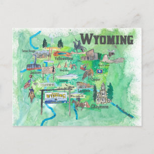 USA Wyoming Illustriert Travel Map Postkarte