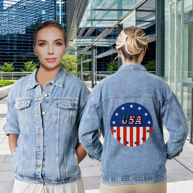 USA zitieren amerikanische Flaggen in Circle Women Jeansjacke (USA Quote American Flag Stars in Circle Women's Denim Jacket)