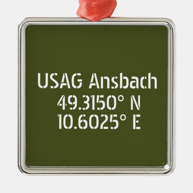 USAG Ansbach Latitude Longitude Ornament Aus Metall (Vorne)