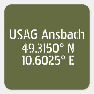 USAG Ansbach Latitude Longitude Quadratischer Aufkleber