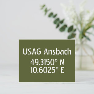USAG Ansbach Postkarte mit Breitengrad und Längeng