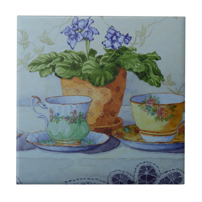 Usambaraveilchen 6470 und Teacups Fliese (Vorderseite)
