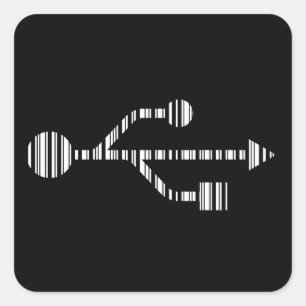 USB-LOGO-BAR CODE-Computercodemuster Quadratischer Aufkleber