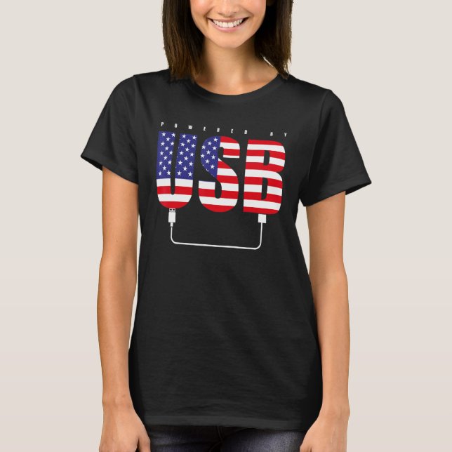 Usb USA American Flag Gaming Video Game Patriotic T-Shirt (Vorderseite)