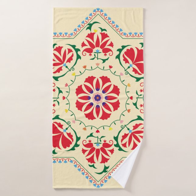 usbekische ethnisch Vintage Ornament suzanisuzani, Badehandtuch (Badehandtuch)