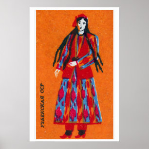 Usbekische Frau - Streichholzschachtel-Druck - Äst Poster