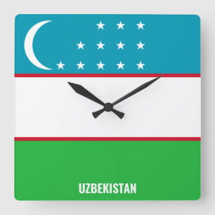 Usbekistan Flag Dazzzing Patriotic Quadratische Wanduhr