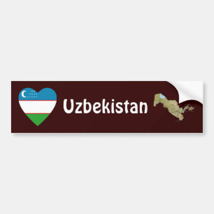 Usbekistan Flag Herz + Karte Autoaufkleber