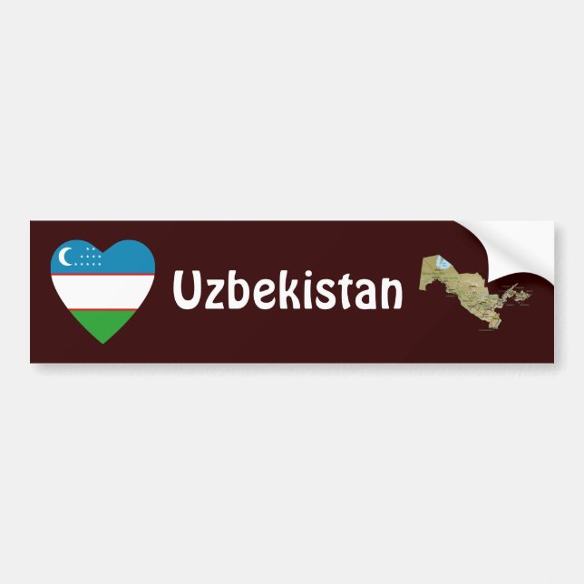 Usbekistan Flag Herz + Karte Autoaufkleber (Vorne)