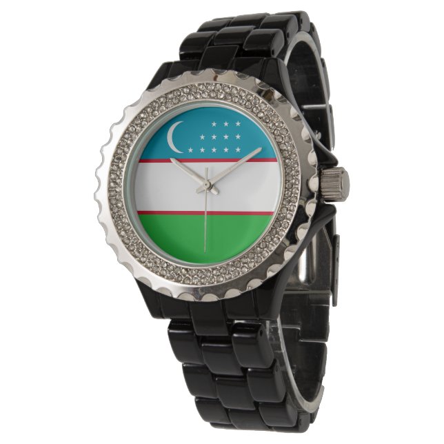 Usbekistan-Flagge Armbanduhr (Schrägansicht)