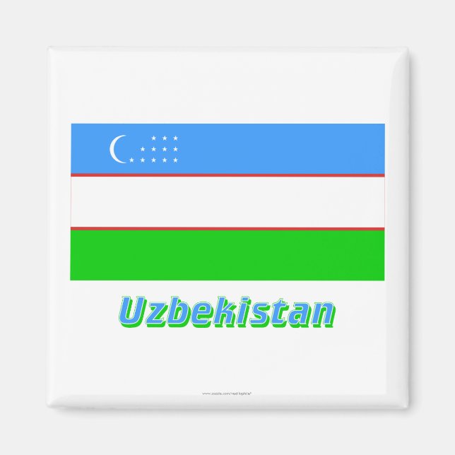 Usbekistan Flagge mit Name Magnet (Vorne)