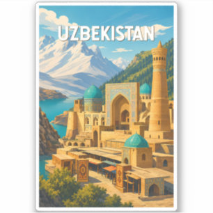 Usbekistan Illustration Reise Kunst Vintage Aufkleber