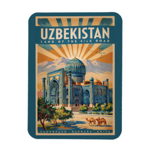 Usbekistan Kamel Illustration Reise Kunst Vintage Magnet