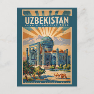 Usbekistan Kamel Illustration Reise Kunst Vintage Postkarte