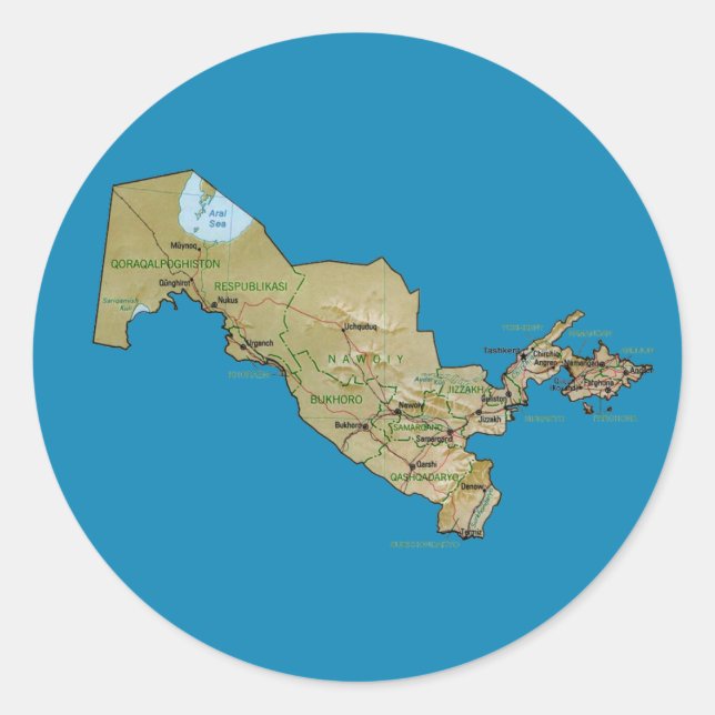 Usbekistan Kartenaufkleber Runder Aufkleber (Vorderseite)