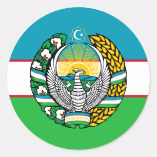 Usbekistans Flagge und Staat Emblem, Flagge Runder Aufkleber