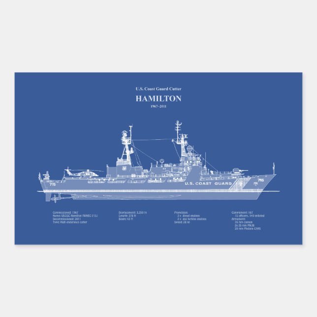 USCG Cutter Hamilton Whec-715 - ABD Rechteckiger Aufkleber (Vorderseite)