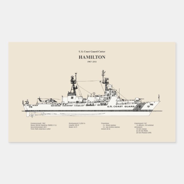 USCG Cutter Hamilton Whec-715 - SBD Rechteckiger Aufkleber (Vorderseite)