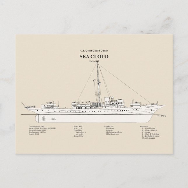 USCG Cutter Sea Cloud wpg-284 - SBD Postkarte (Vorderseite)