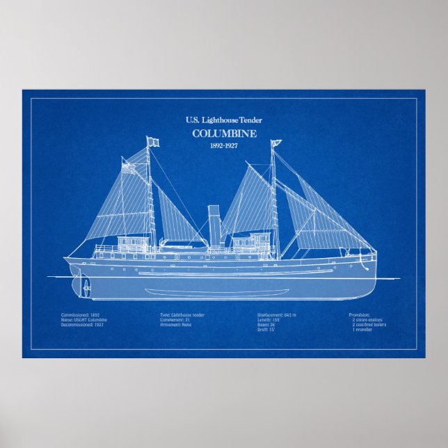 USCG Lighthouse Tender Columbine - ABD Poster (Vorne)